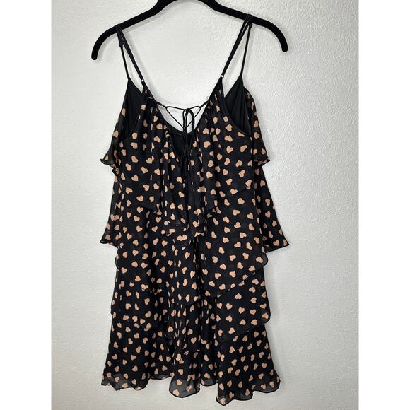 Carina Duek Black Peach Polka Dot Heart Vneck Tiered Ruffle Mini 40 / S - Picture 6 of 11